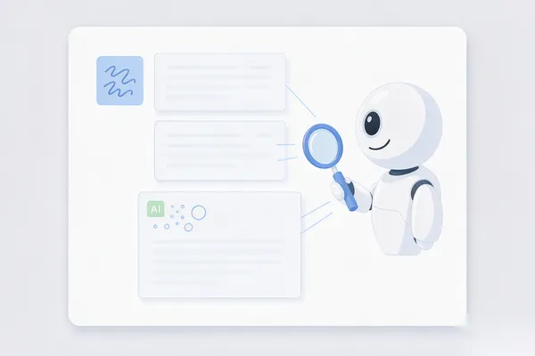 AI 助手为网页内容生成摘要的扁平插画